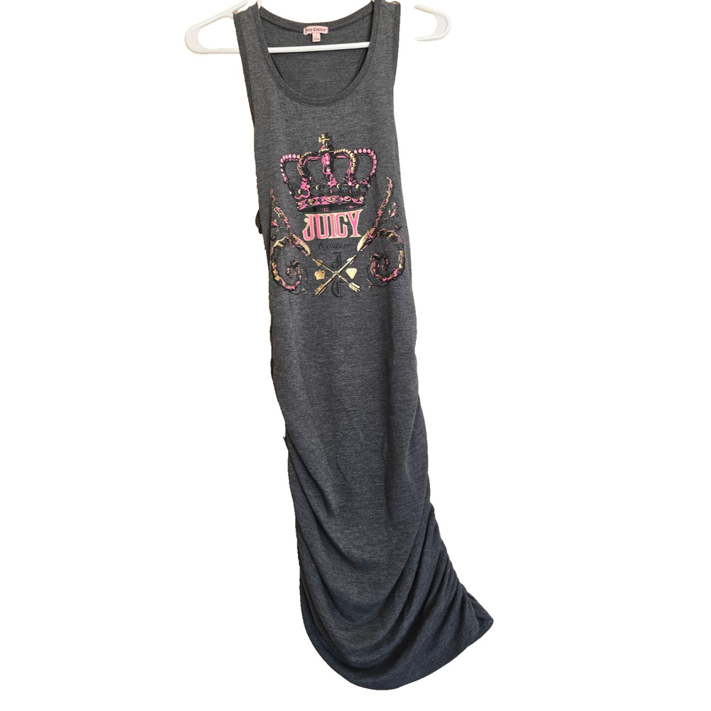 VINTAGE Y2K JUICY COUTURE LONG MAXI DRESS WOMENS SZ LARGE GRAY W PINK JUICY